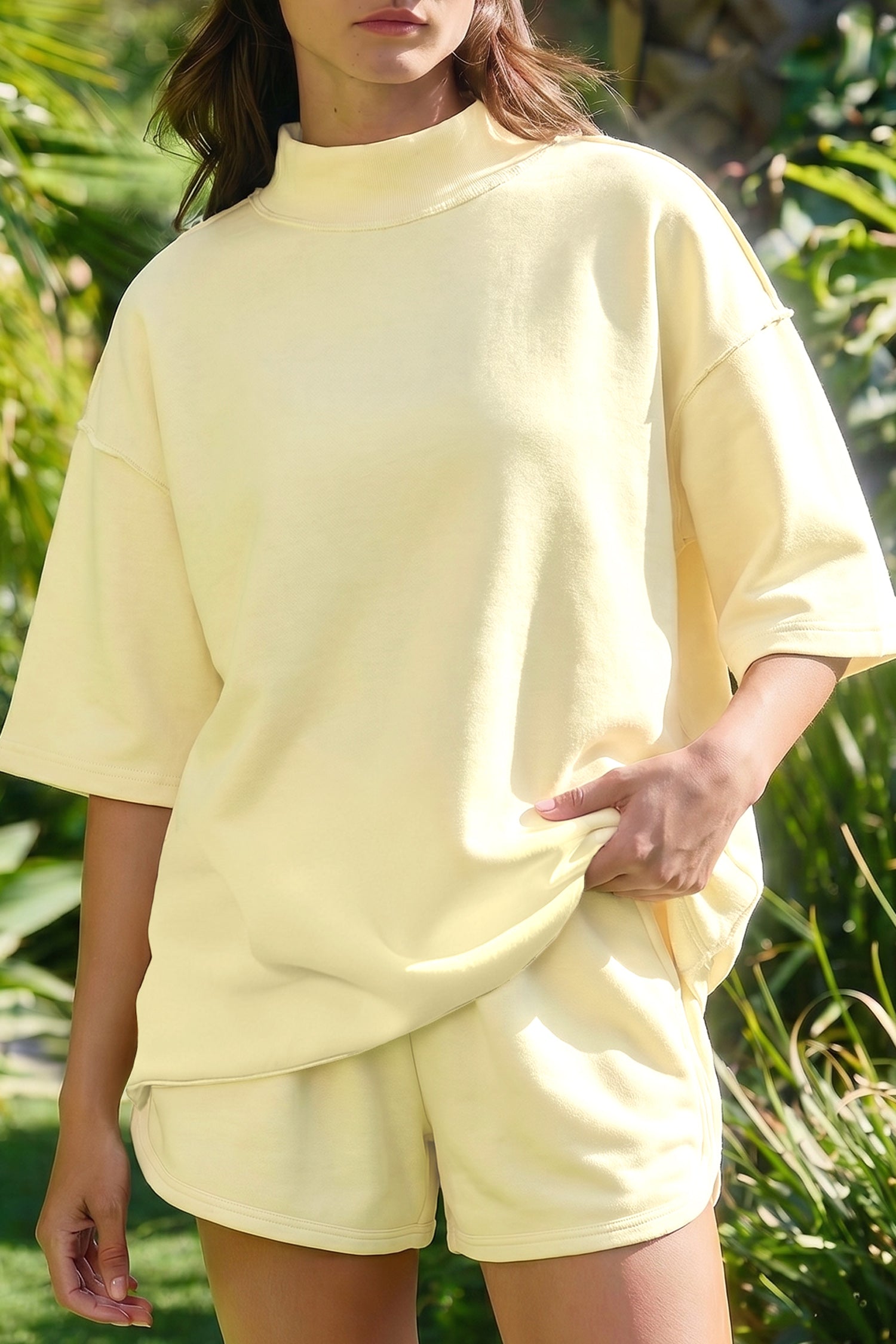 yellow cream solid color exposed seam