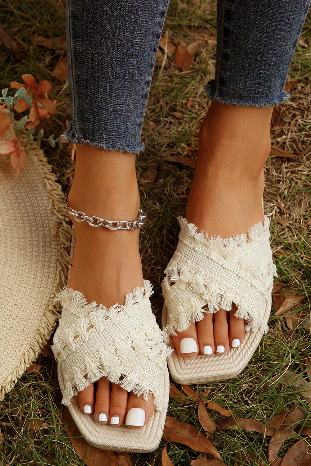 beige-tassel-woven-crossed-straps-flat-slippers