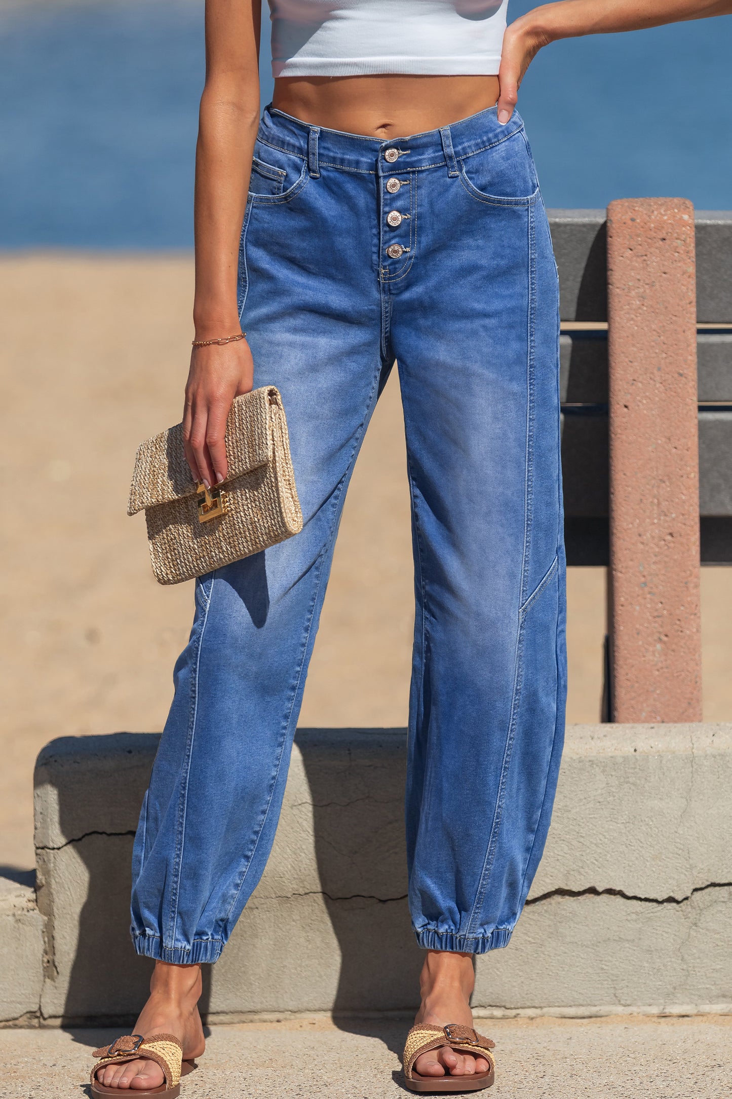 CloudEase Button‑Front Jeans