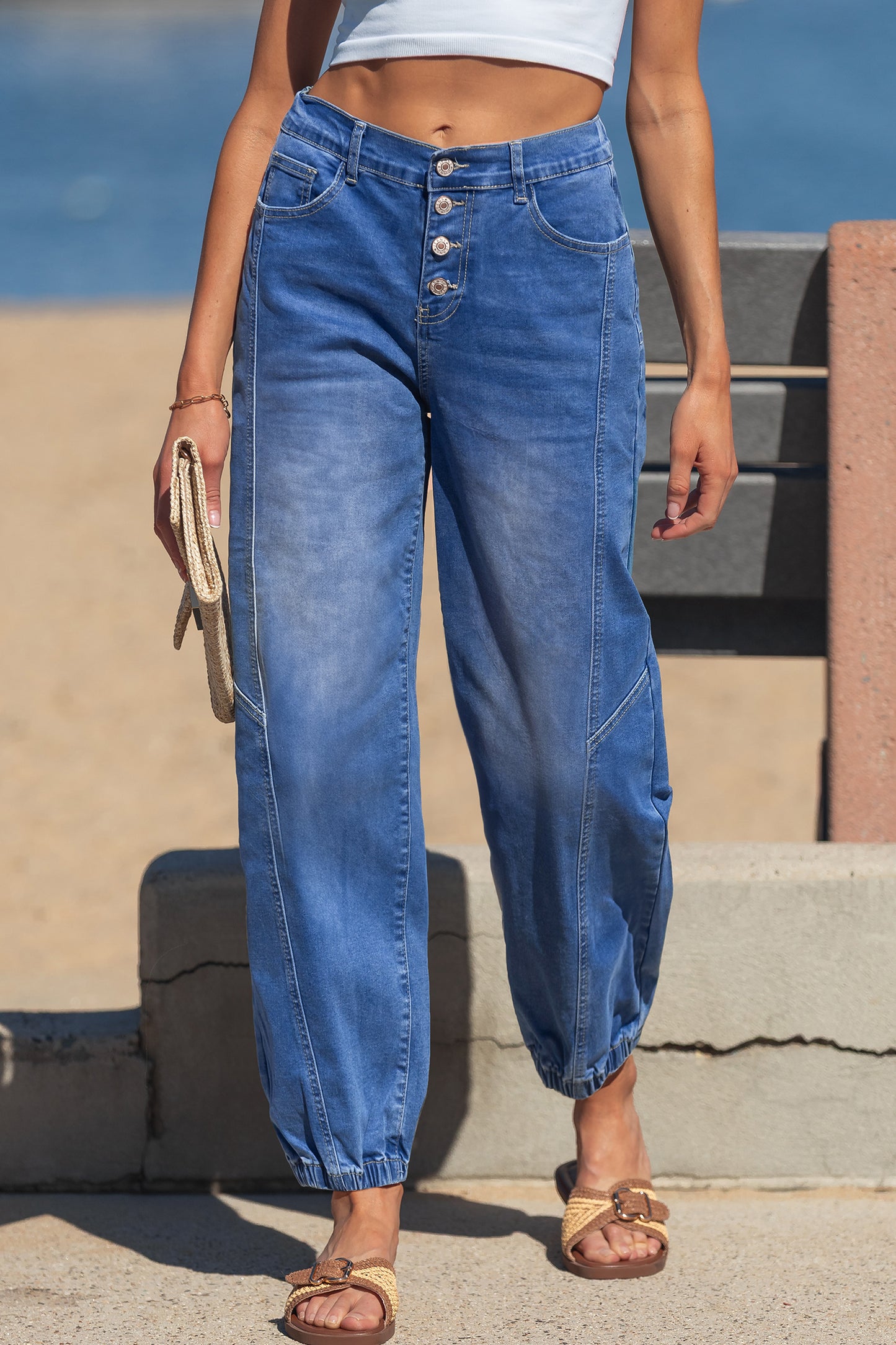 CloudEase Button‑Front Jeans