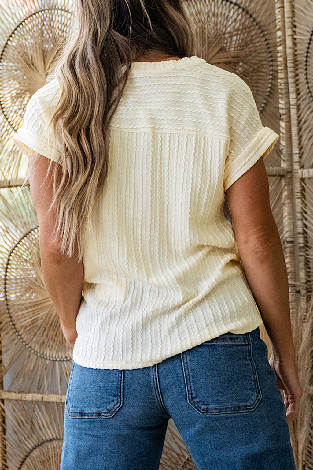 Beige Twisted Texture Knit V Neck 
