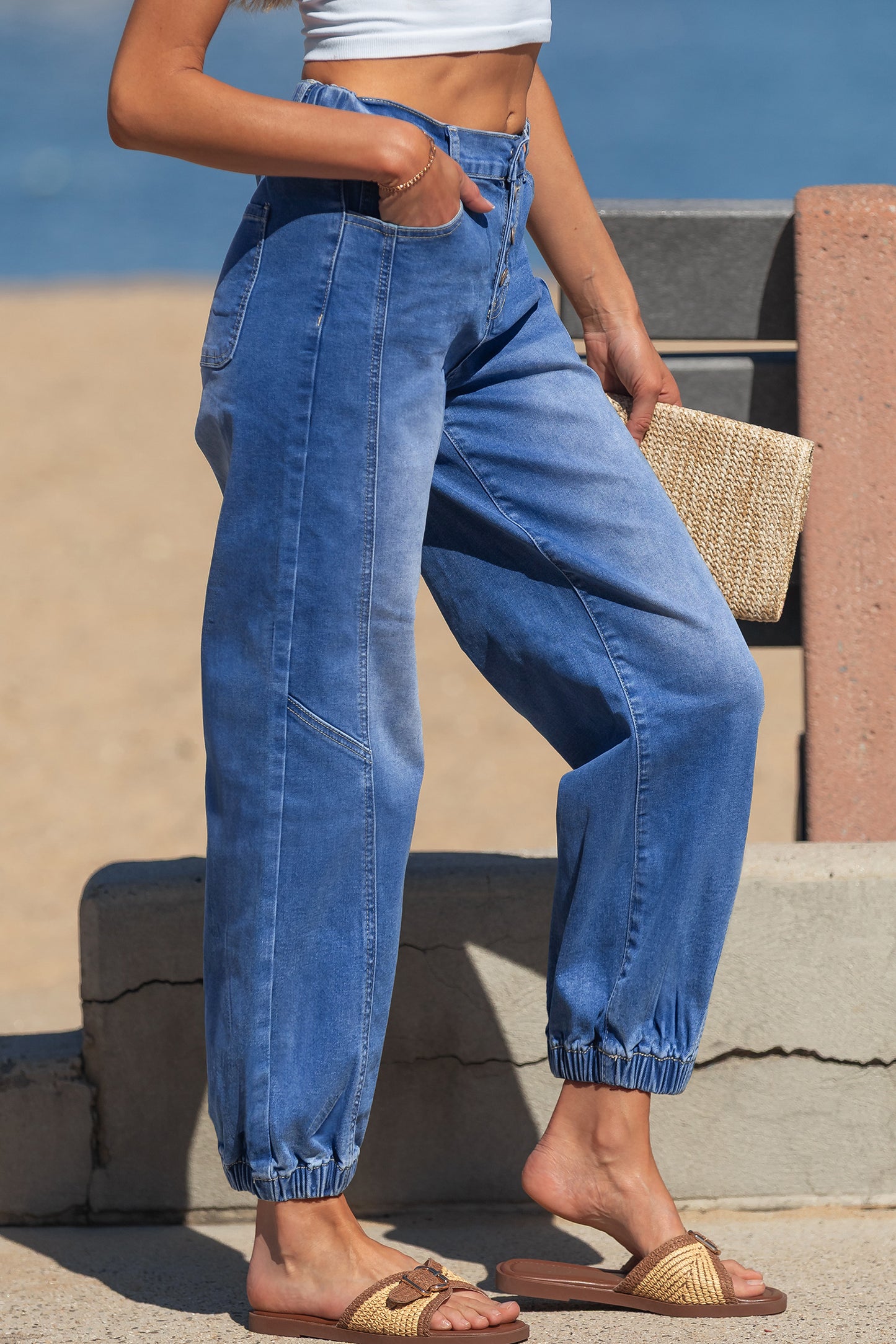 CloudEase Button‑Front Jeans
