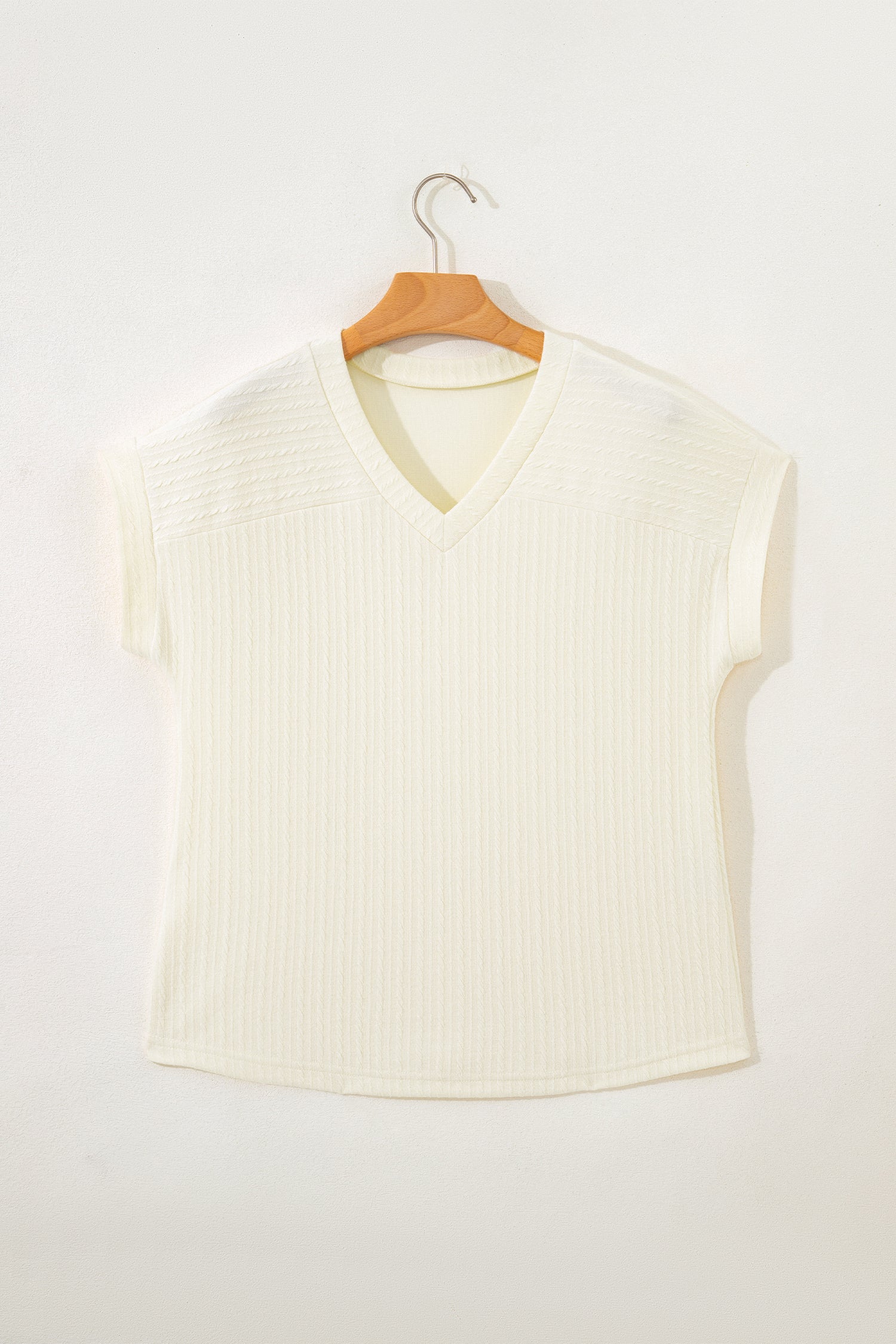 Beige Twisted Texture Knit V Neck 